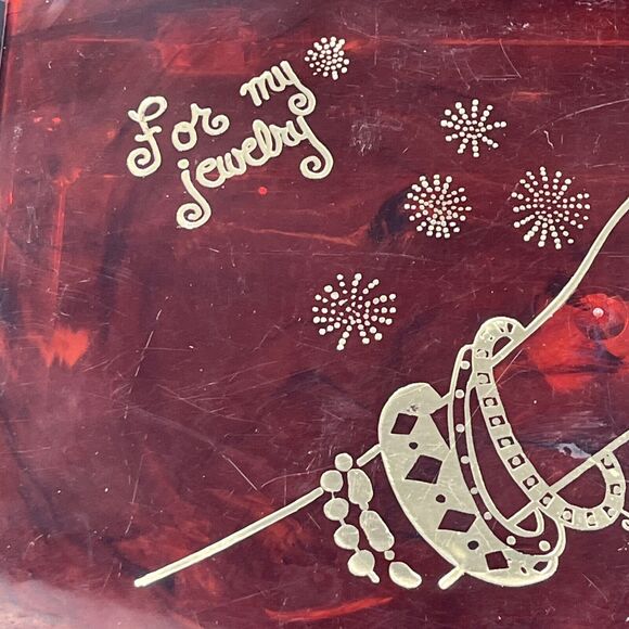 MCM Plastic Jewelry Box Brown Tortoiseshell Gold Graphic Imprint 9.75x6.5x3.75 - Picture 4 of 16